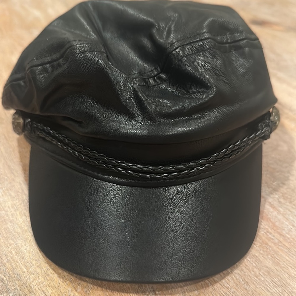 Epoch hats company Faux Leather biker cap. One size. Men or women.